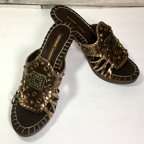CHINESE LAUNDRY Global bronze wood platform sandals size 8, NIB - Picture 5 of 10